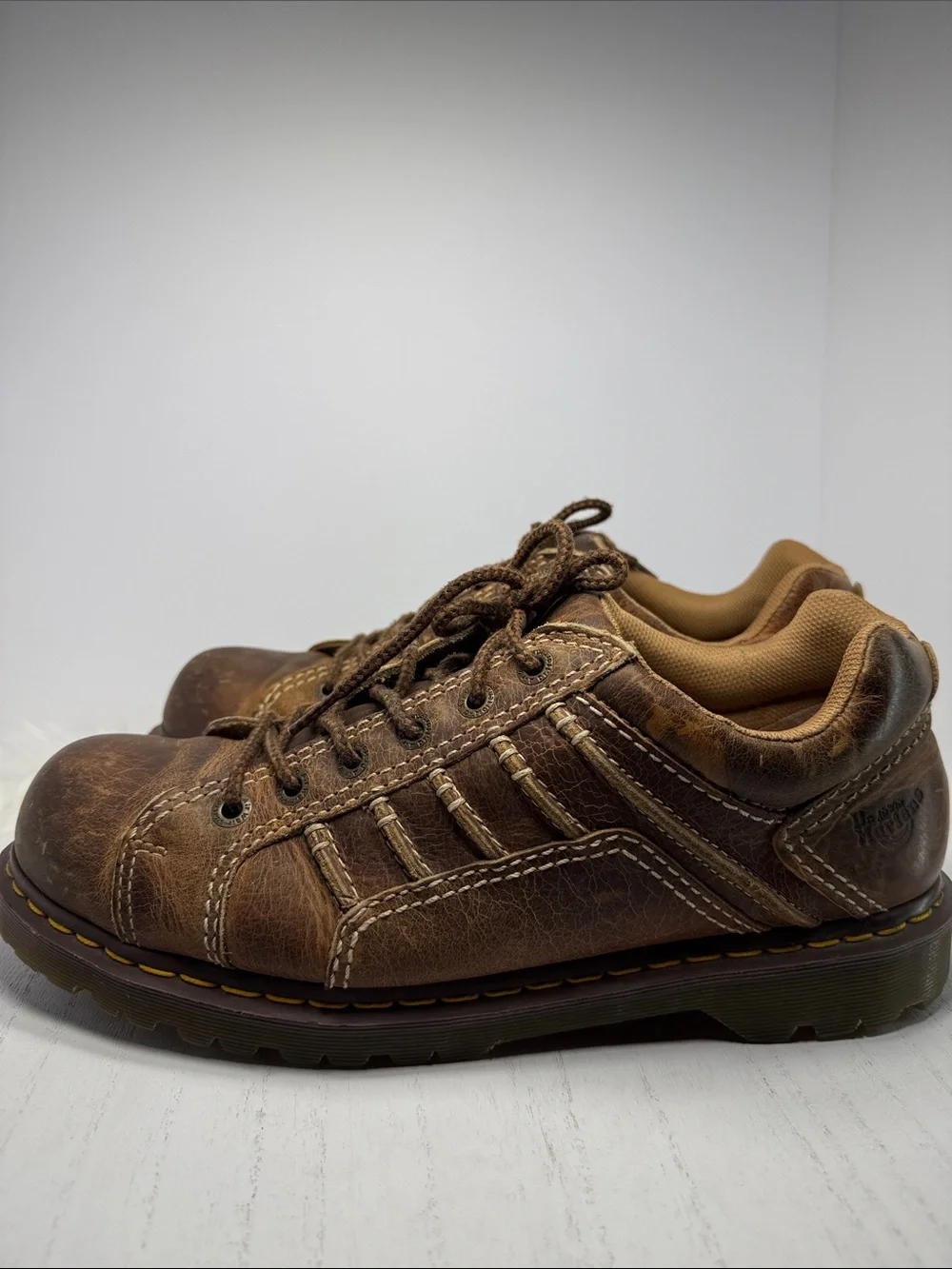 Dr. Martens Brown Leather Derby Shoes with Yellow Stitching Size 13M